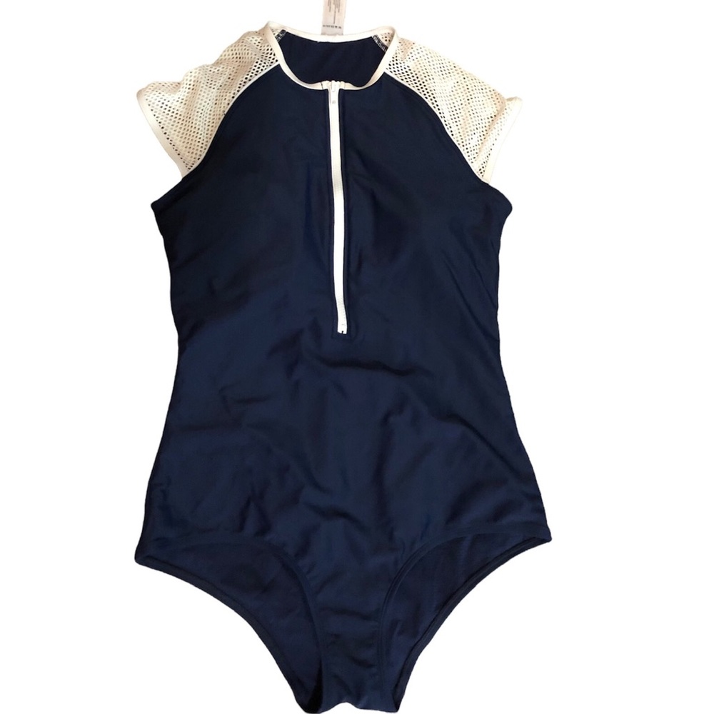 NWT Sia Australia Swim Mesh Cap Sleeve Zip Front Bathing Suit 10